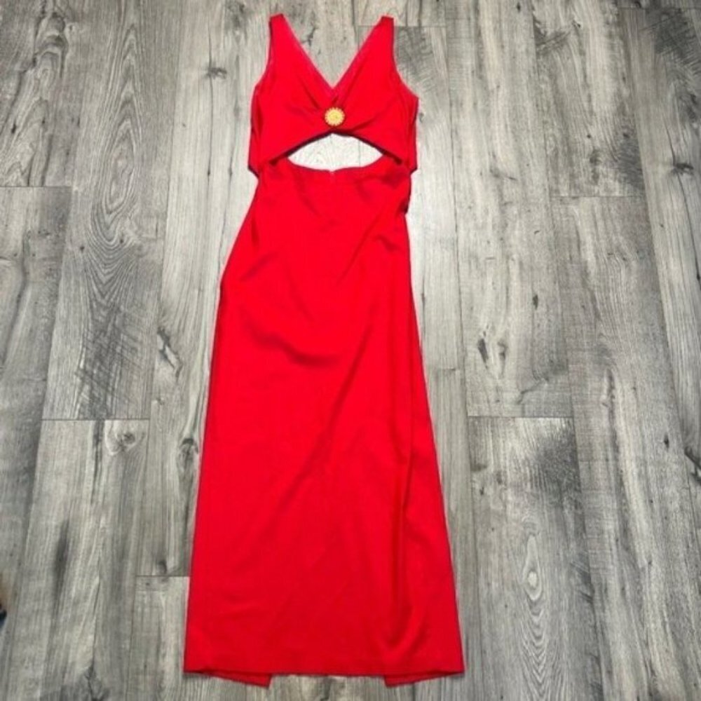 Vintage 310 For Shox Red Cutout Maxi Dress Size Small Back Slit & Cutout - Picture 3 of 16
